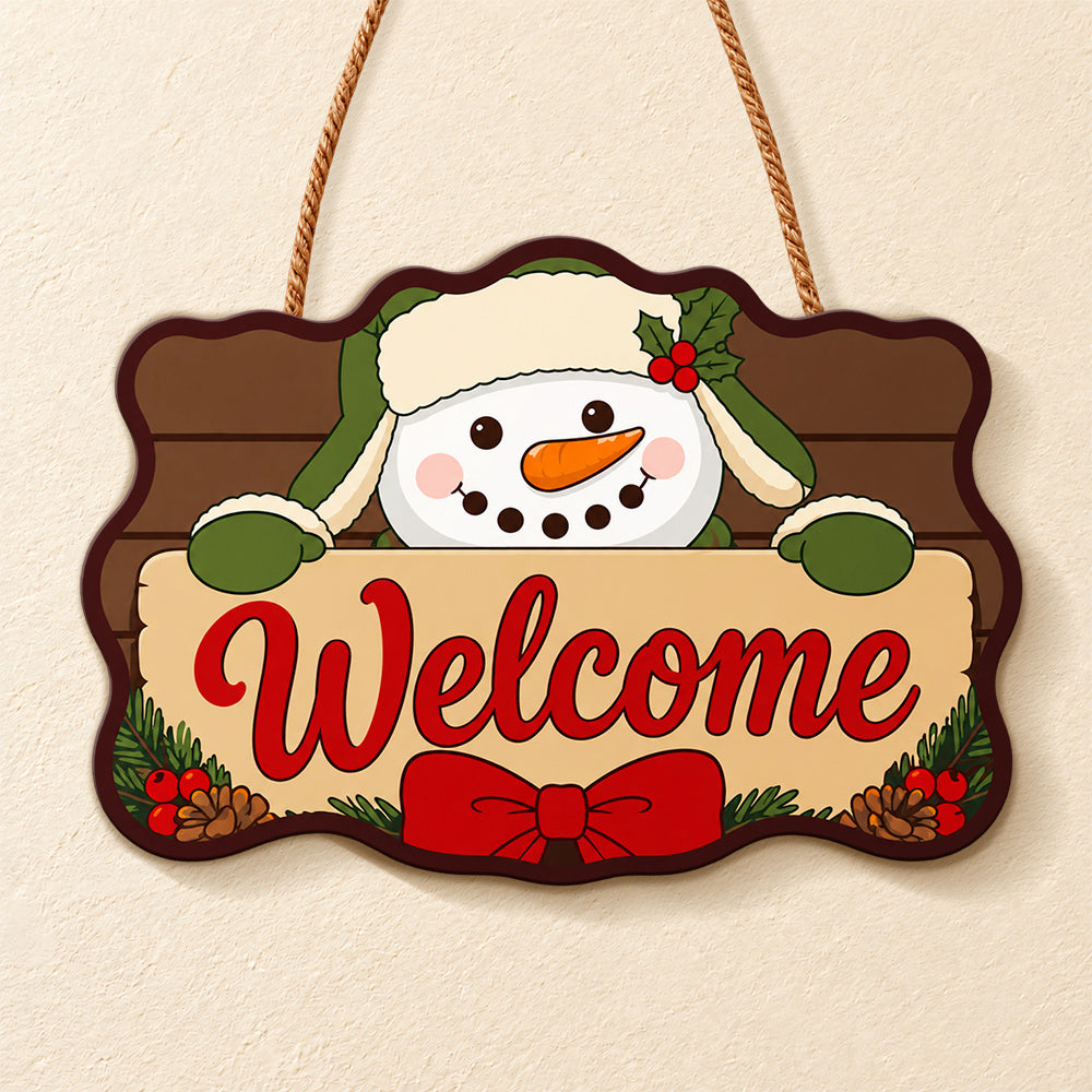 Winter snowman paint by numbers door hanger finished design