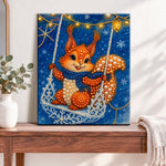 Finished winter squirrel swing pearl diamond painting artwork displayed as home decor