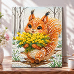 Winter squirrel with blooms pearl diamond painting kit for beginners
