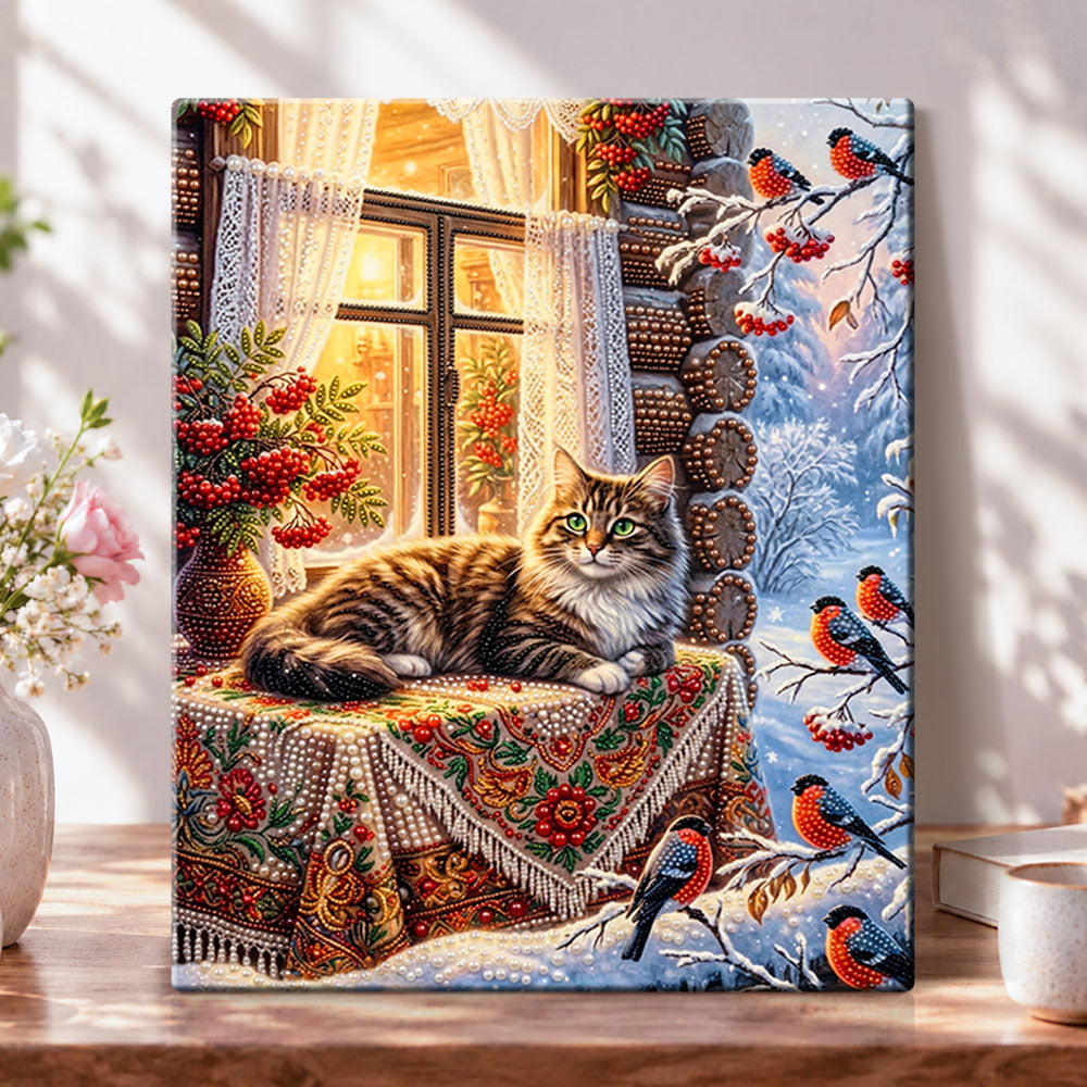 Winter window comfort pearl diamond painting kit for beginners