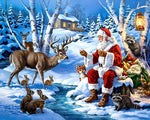 Winter woodland santa and animal friends cross stitch kit for beginners
