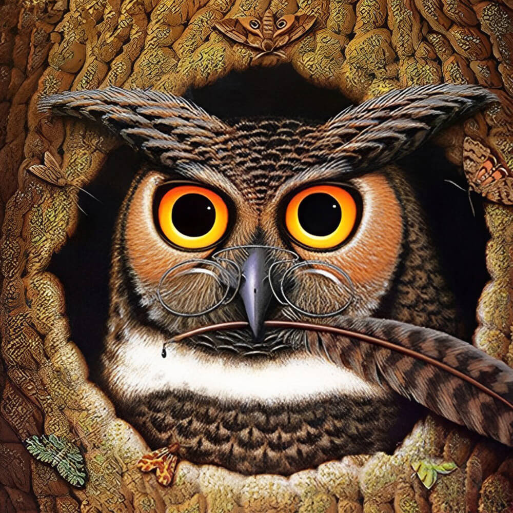 Wise owl with glasses cross stitch kit for beginners