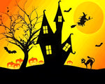 Witch black cat and haunted house at sunset paint by numbers kit for beginners