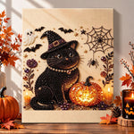 Witch black cat halloween vibes pearl diamond painting kit for beginners