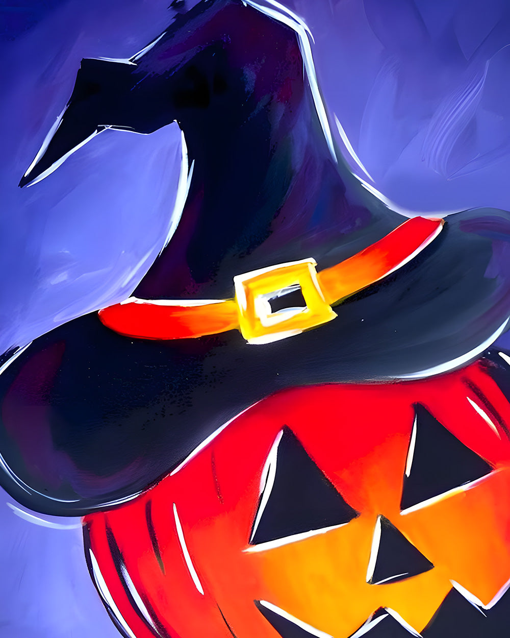 Witch hat on glowing pumpkin cross stitch kit for beginners