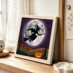Witch moon flight punch needle artwork displayed on a table
