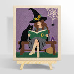 Witch reading beside black cat punch needle kit for beginners