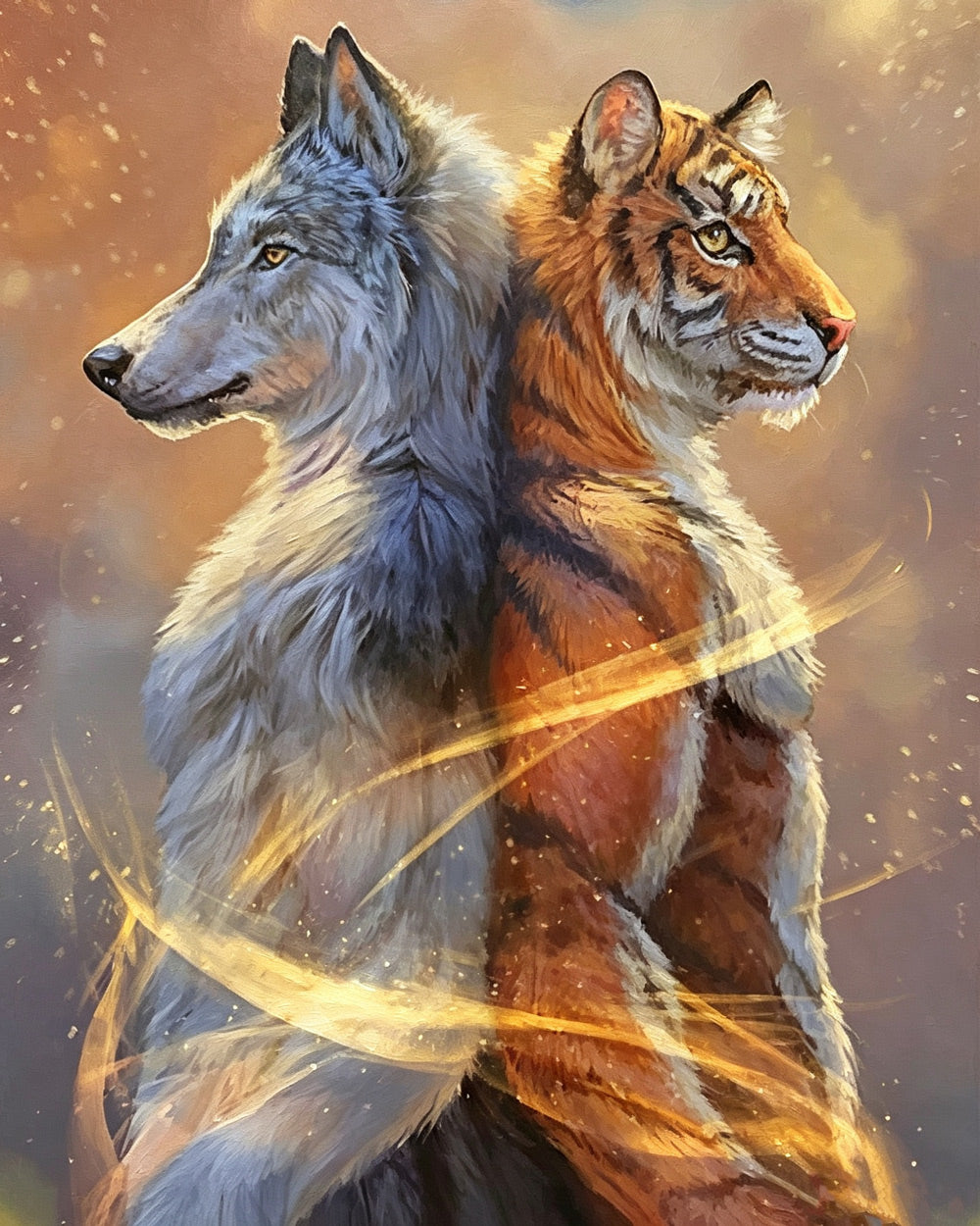 Wolf and tiger back to back cross stitch kit for beginners