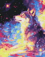 Wolf in cosmic space paint by numbers kit for beginners