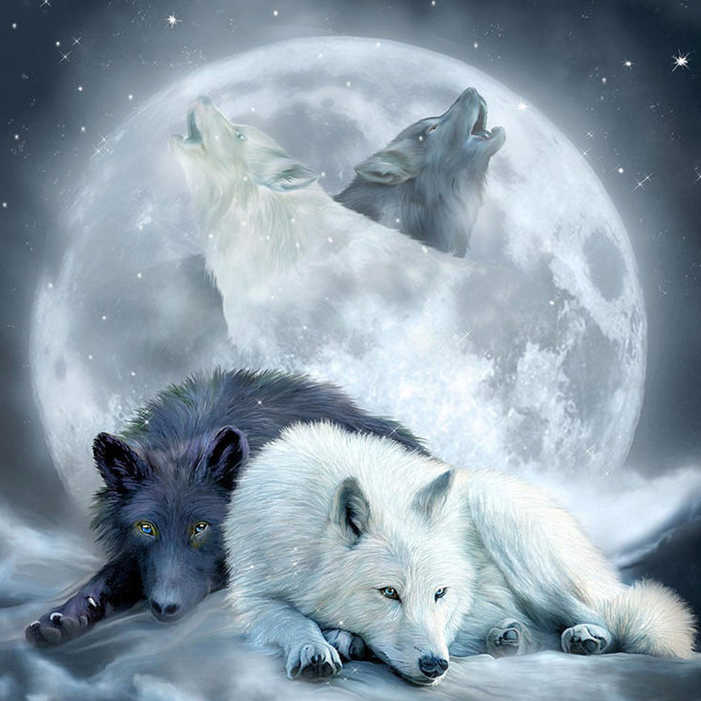 Wolves howling at the moon cross stitch kit for beginners