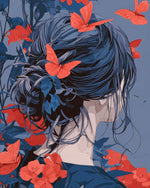 Woman and crimson butterflies cross stitch kit for beginners