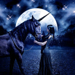 Woman and dark unicorn under a full moon cross stitch kit for beginners