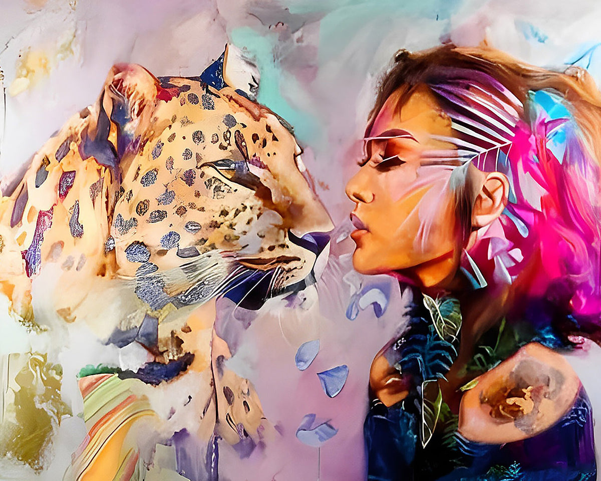 Woman and leopard paint by numbers kit for beginners