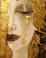 Woman crying golden tears cross stitch kit for beginners