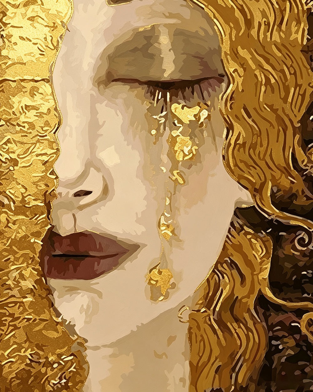 Woman crying golden tears paint by numbers kit for beginners