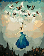 Woman flying with butterflies cross stitch kit for beginners