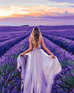 Woman in a lavender field paint by numbers kit for beginners