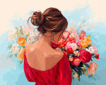 Woman in red dress with flowers paint by numbers kit for beginners
