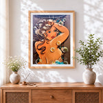 Finished woman in the shower with bubbles cross stitch artwork displayed