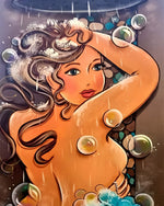 Woman in the shower with bubbles cross stitch kit for beginners