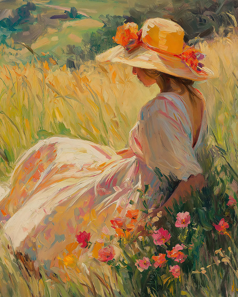 Woman in wheat field cross stitch kit for beginners