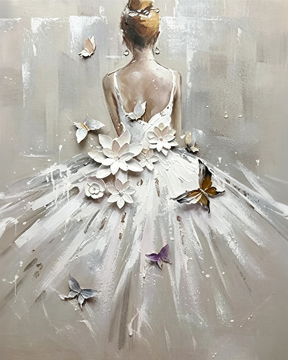 Woman in white dress with flowers and butterflies cross stitch kit for beginners