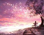 Woman on a bench under cherry blossoms paint by numbers kit for beginners