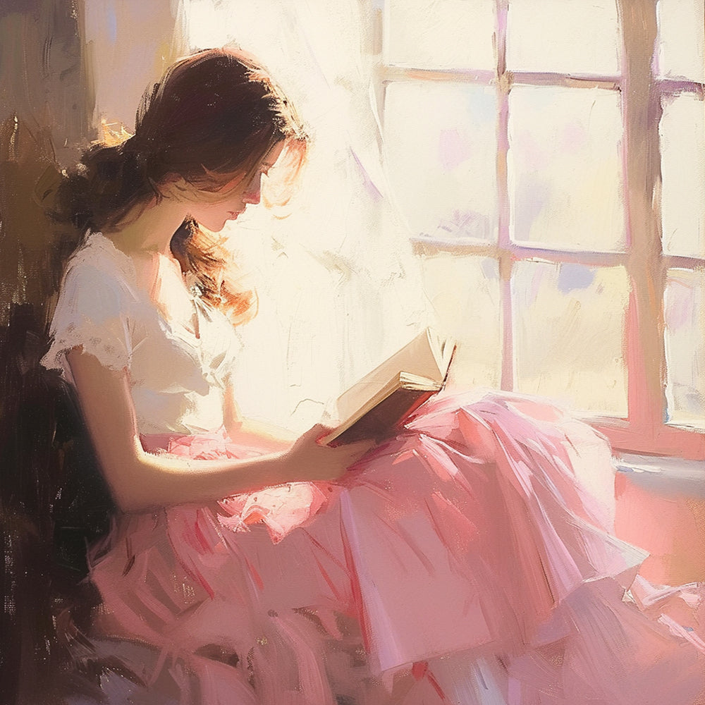 Woman reading by the window cross stitch kit for beginners