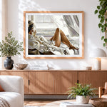 Finished woman relaxing by the window paint by numbers artwork displayed as home decor