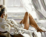 Woman relaxing by the window paint by numbers kit for beginners