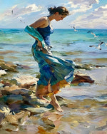 Woman walking on the rocks cross stitch kit for beginners