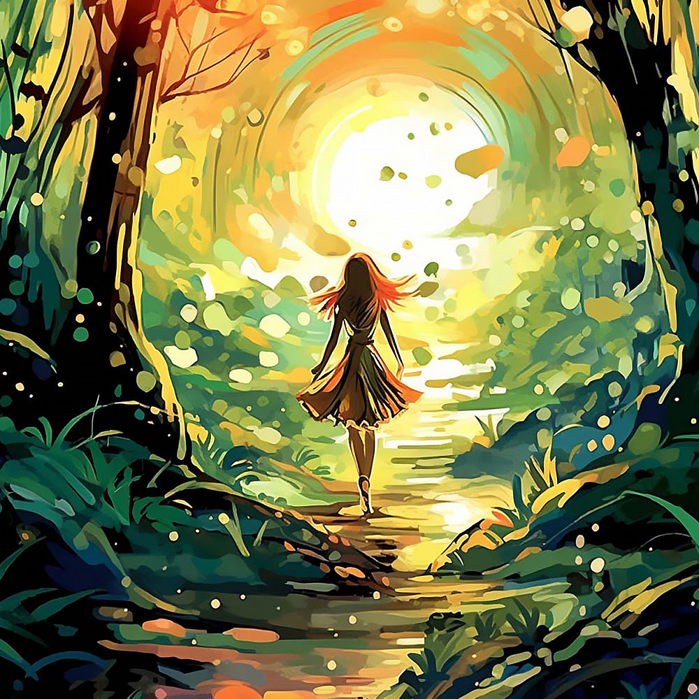 Woman walking towards light cross stitch kit for beginners