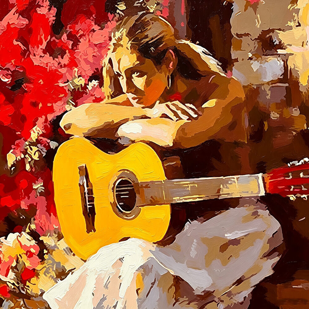 Woman with acoustic guitar cross stitch kit for beginners