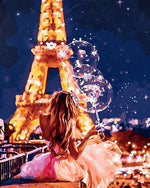 Woman with balloons at the eiffel tower paint by numbers kit for beginners
