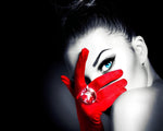 Woman with blue eye and red glove cross stitch kit for beginners