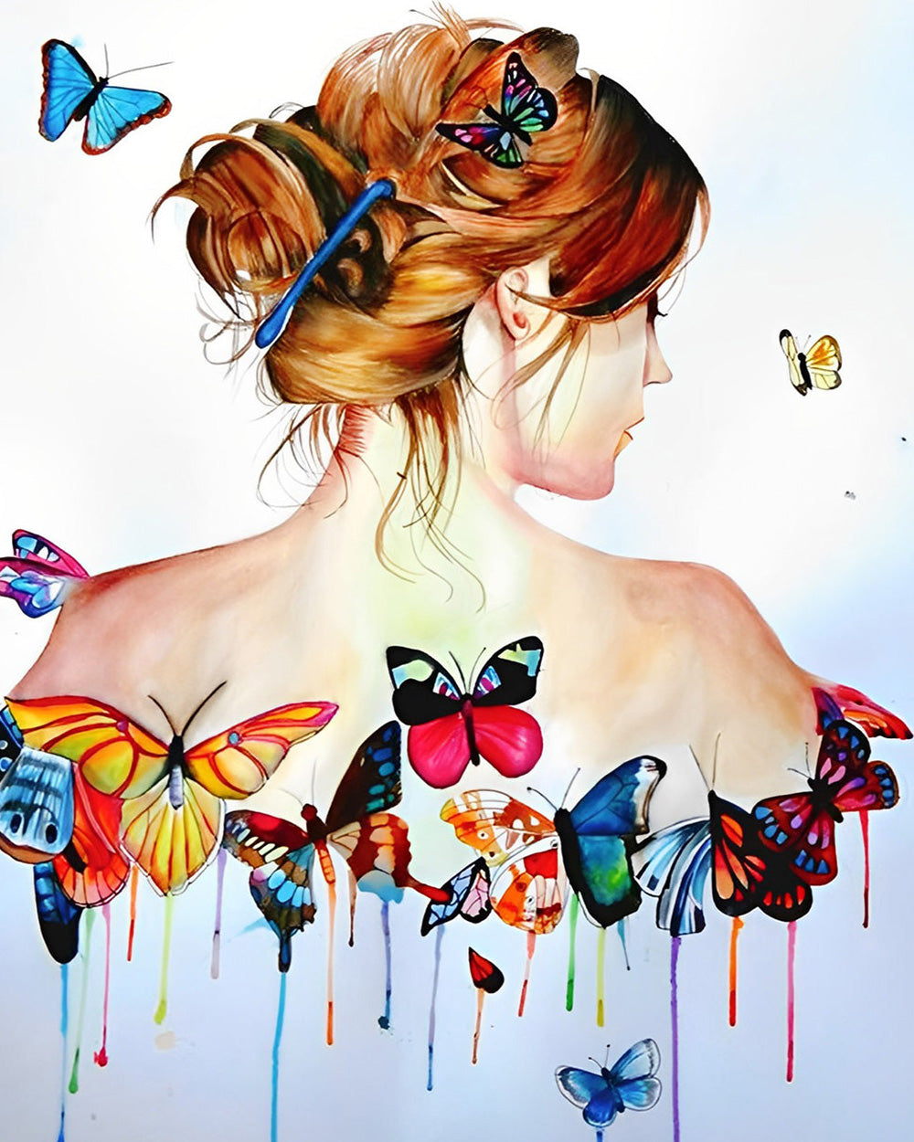 Woman with butterflies on back cross stitch kit for beginners