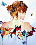 Woman with butterflies on back cross stitch kit for beginners
