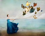 Woman with butterfly balloons by the sea paint by numbers kit for beginners