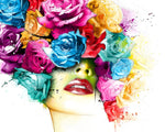 Woman with colourful floral hair cross stitch kit for beginners