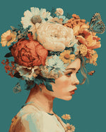 Woman with floral headdress cross stitch kit for beginners