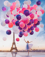 Woman with pink balloons cross stitch kit for beginners