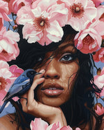 Woman with pink blossoms cross stitch kit for beginners