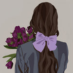 Woman with purple flowers and lilac bow cross stitch kit for beginners