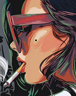 Woman with sunglasses and cigarette cross stitch kit for beginners