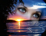 Womans eyes and sunset lake paint by numbers kit for beginners