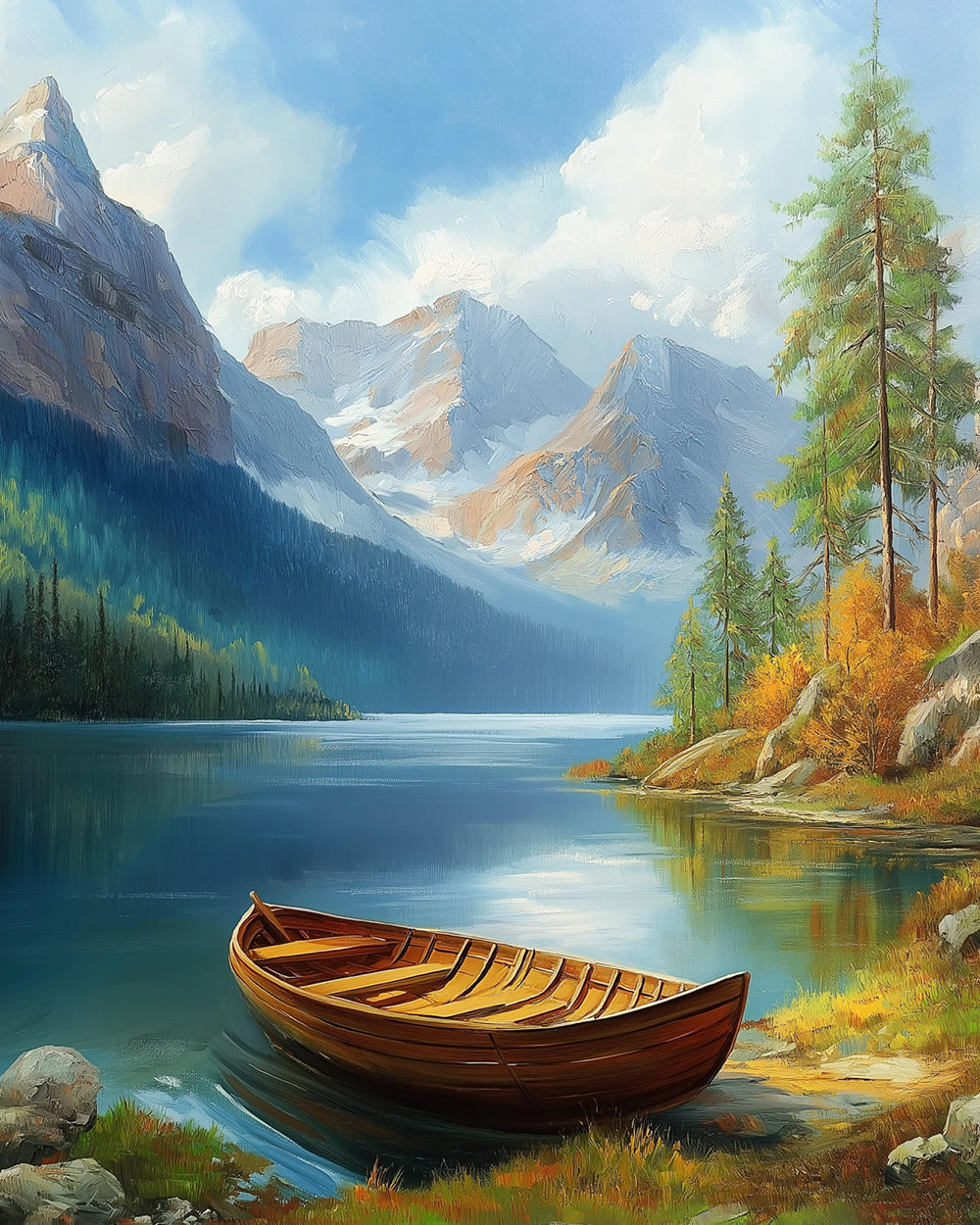 Wooden boat on a mountain lake cross stitch kit for beginners