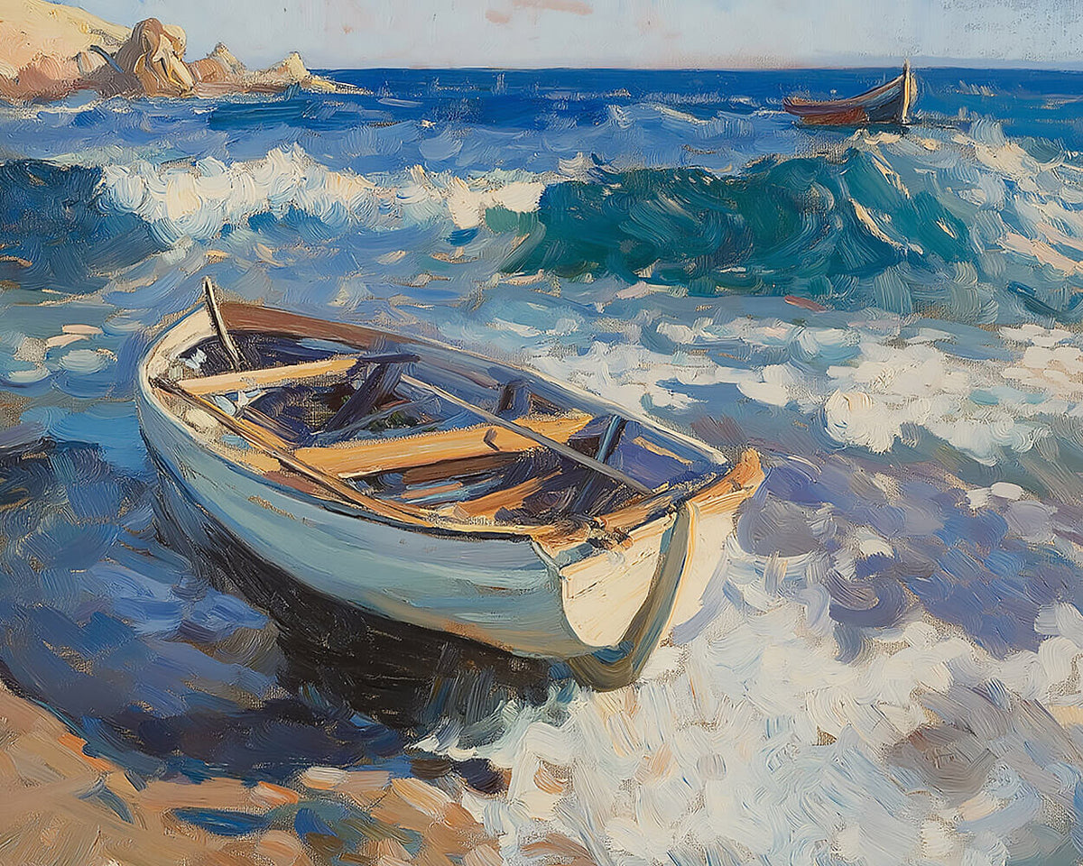 Wooden boats and waves cross stitch kit for beginners