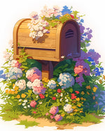 Wooden mailbox covered in flowers cross stitch kit for beginners