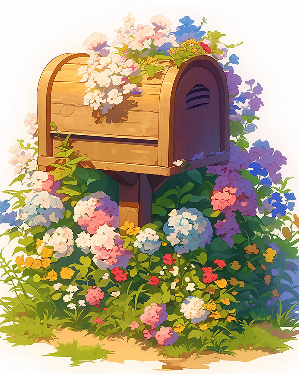 Wooden mailbox covered in flowers cross stitch kit for beginners