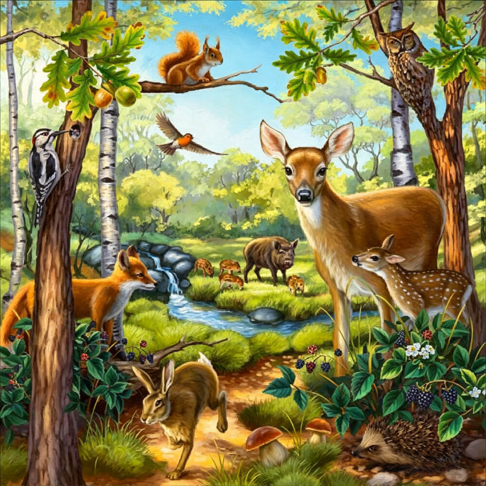 Woodland animals collection cross stitch kit for beginners